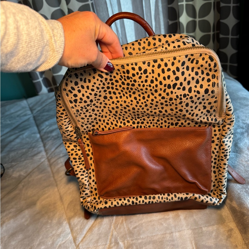 Euc leopard and brown faux leather backpack